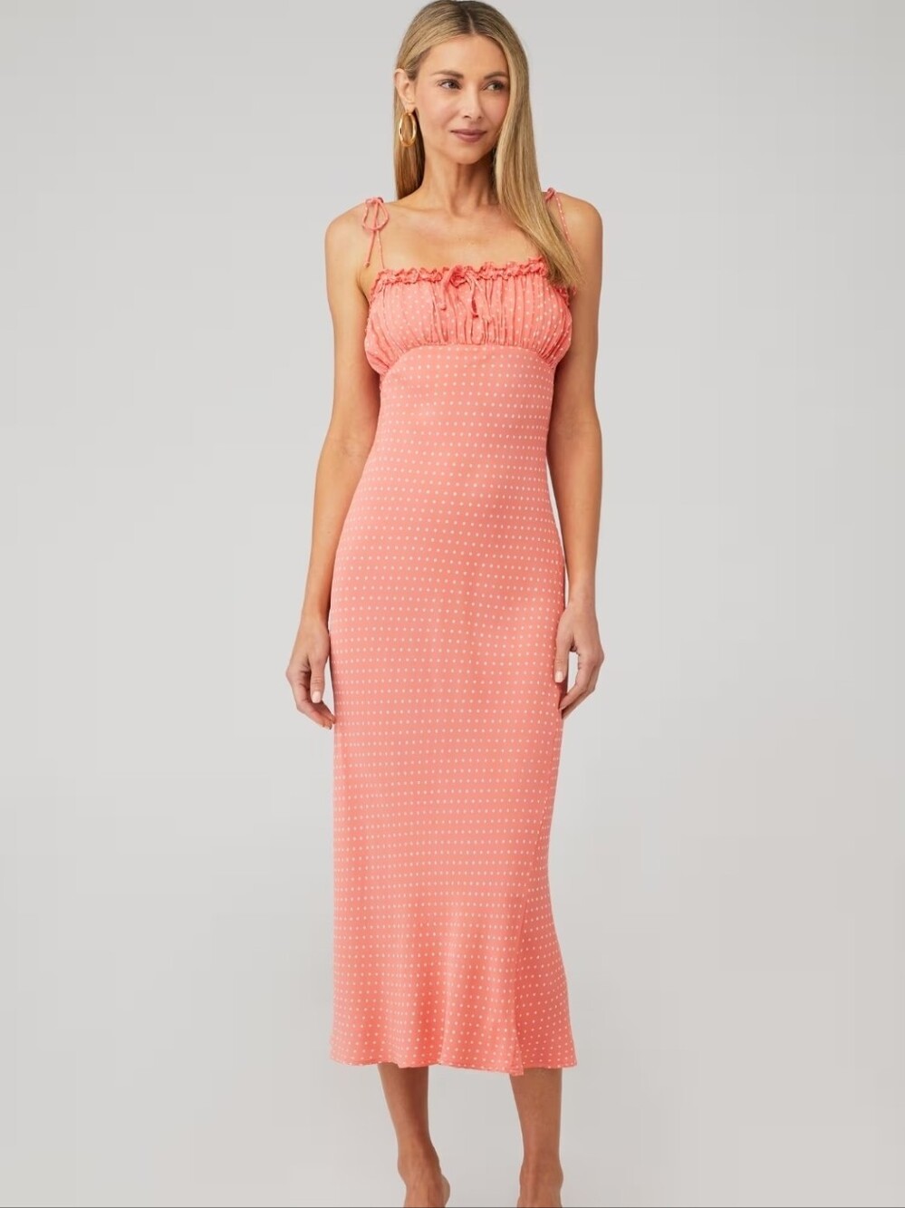 Cleobella Emily Midi Dress Polka Dot Coral Peach Pink XS Viscose